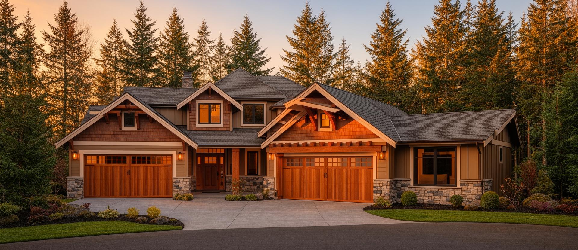 Beautiful craftsman home with wood garage doors